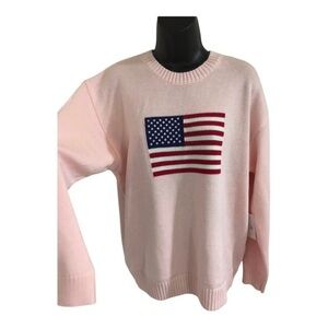 Pink American‎ flag ribbed crewneck sweater size Large new